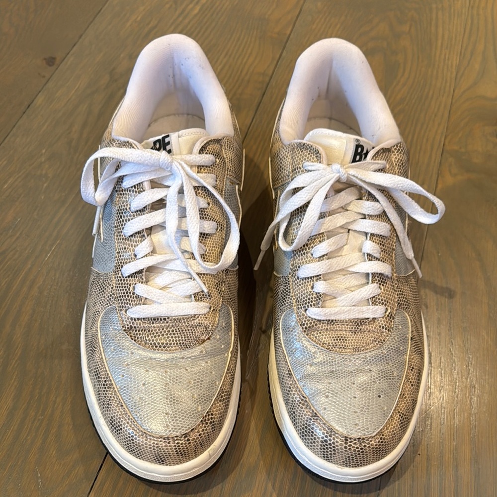 Bape Snake Print Sneakers - White and Gold